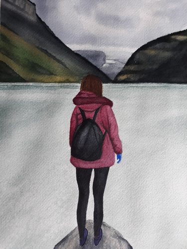 Carrie-Anne, Lake Louise, Canada, watercolour.